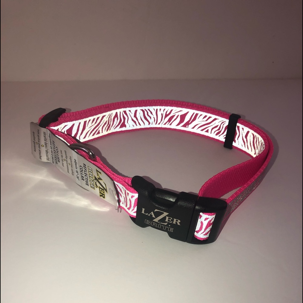 Lazer Brite 18” to 26” pink reflective dog collar